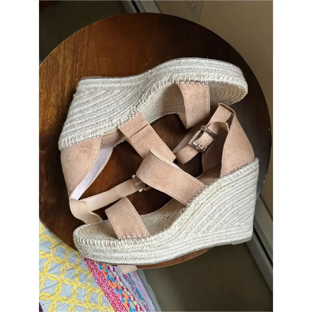 INC Catiana Espadrille Wedge Sandals Tan Suede 8.5M NWOB Summer Neutral